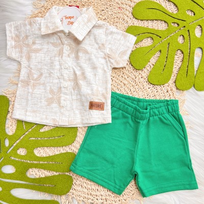 Conj. Camiseta Coqueiros e Bermuda - Areia e Verde